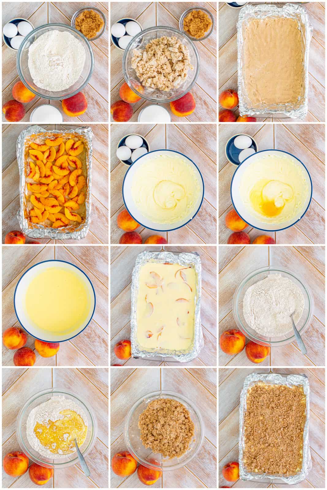 Step by step photos on how to make Peach Cobbler Cheesecake Bars