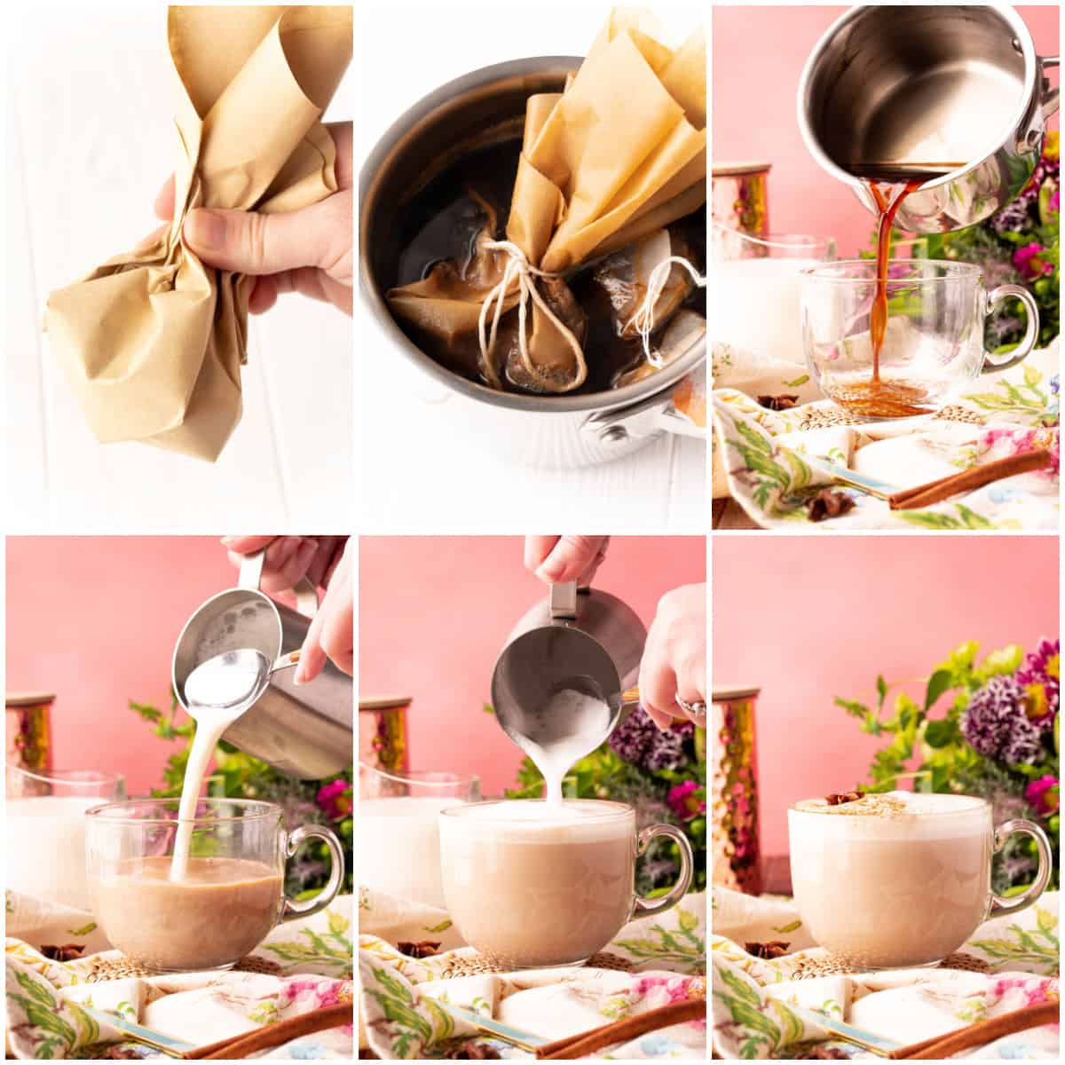 Step by step photos on how to make a Chai Latte Recipe.
