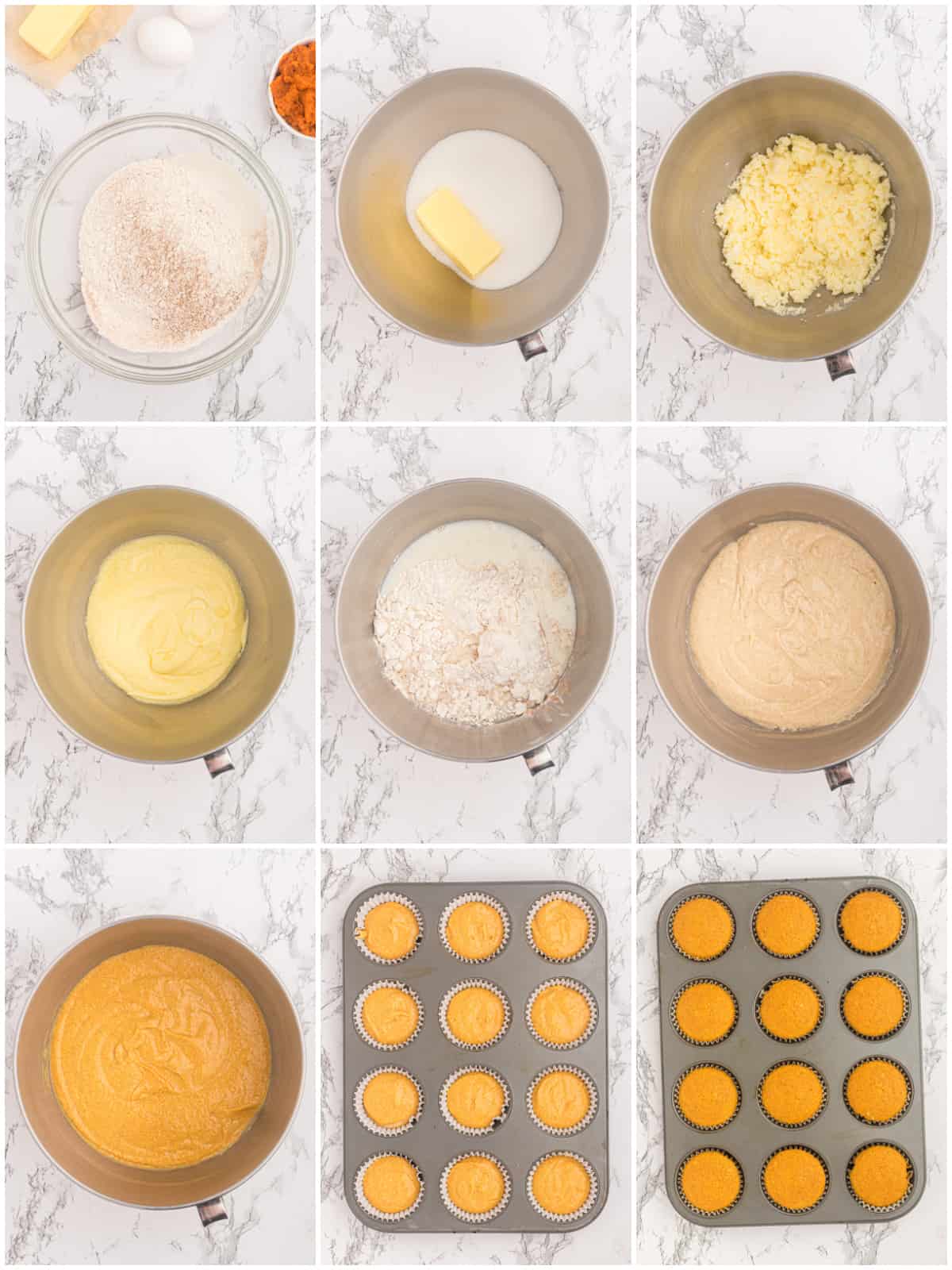 Step by step photos on how to make Pumpkin Cupcakes.