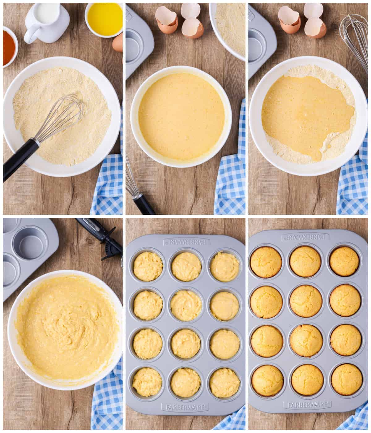 Step by step photos on how to make Cornbread Muffins.