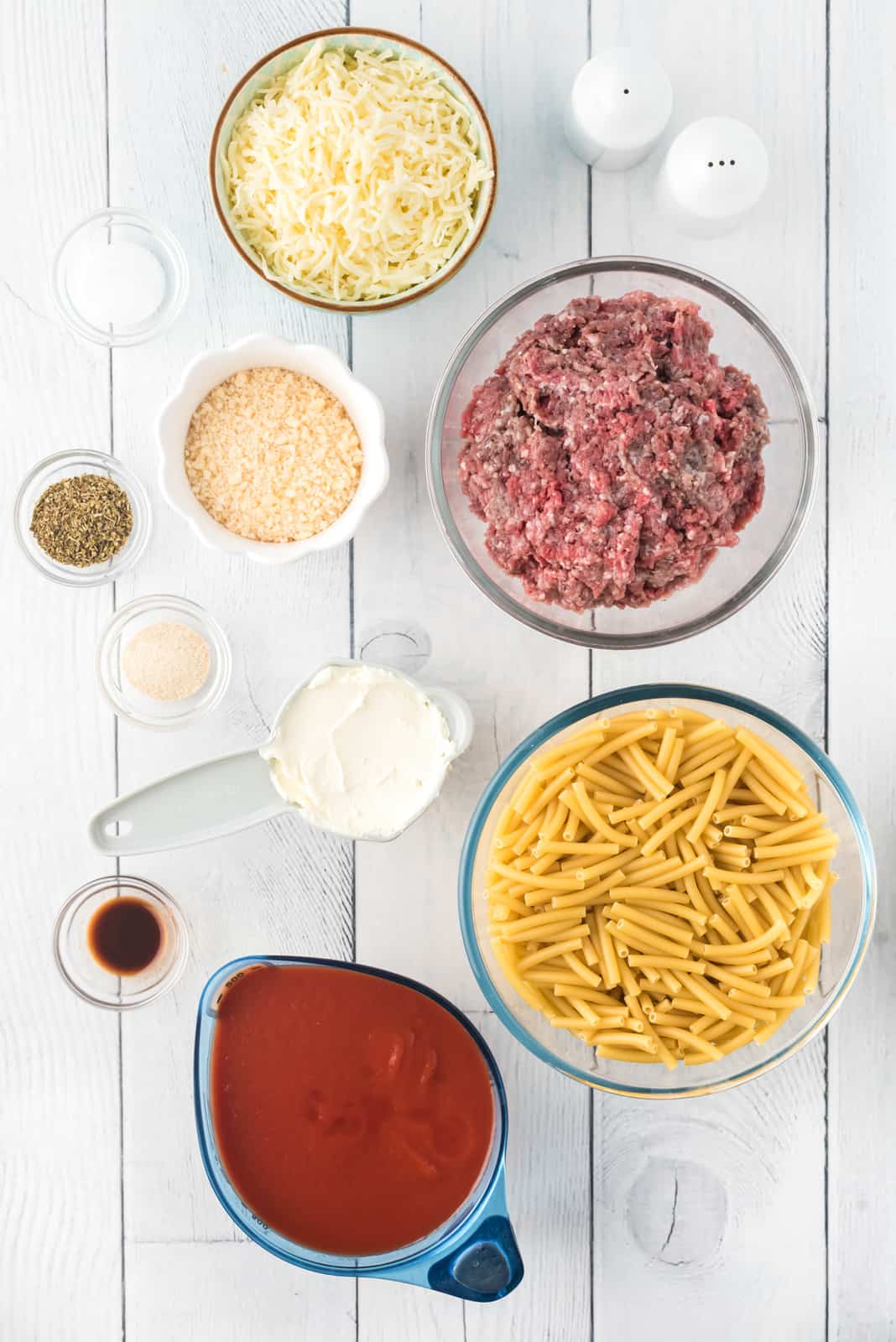 Ingredients needed to make a Baked Ziti Recipe