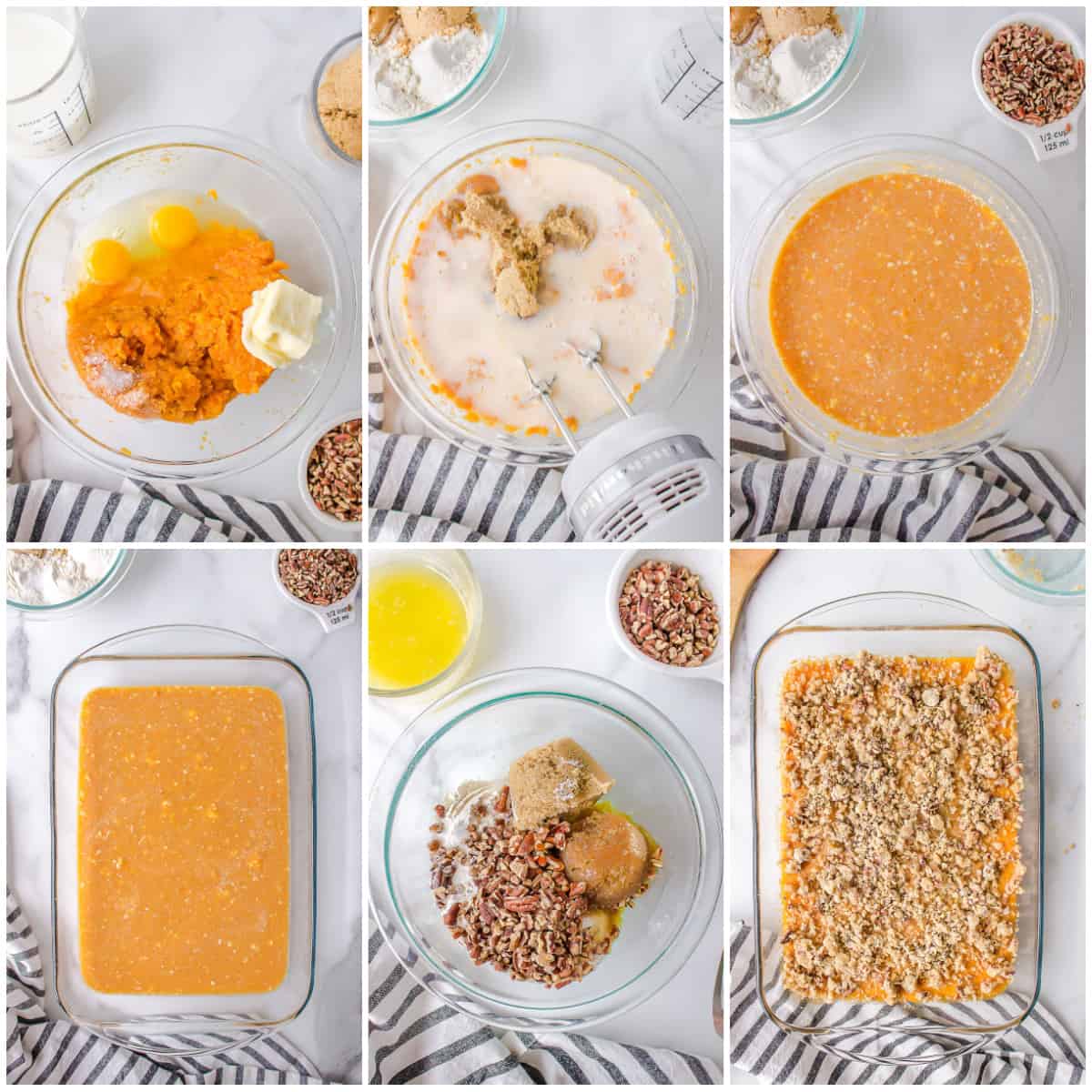 Step by step photos on how to make a Sweet Potato Casserole Recipe.