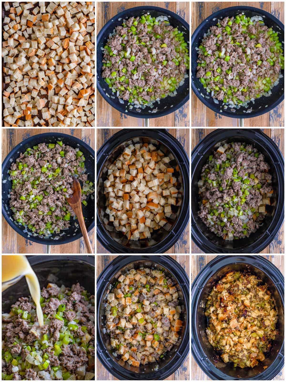 Step by step photos on how to make Sausage stuffing.