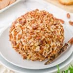 Square image of pecan covered Cheese Ball.