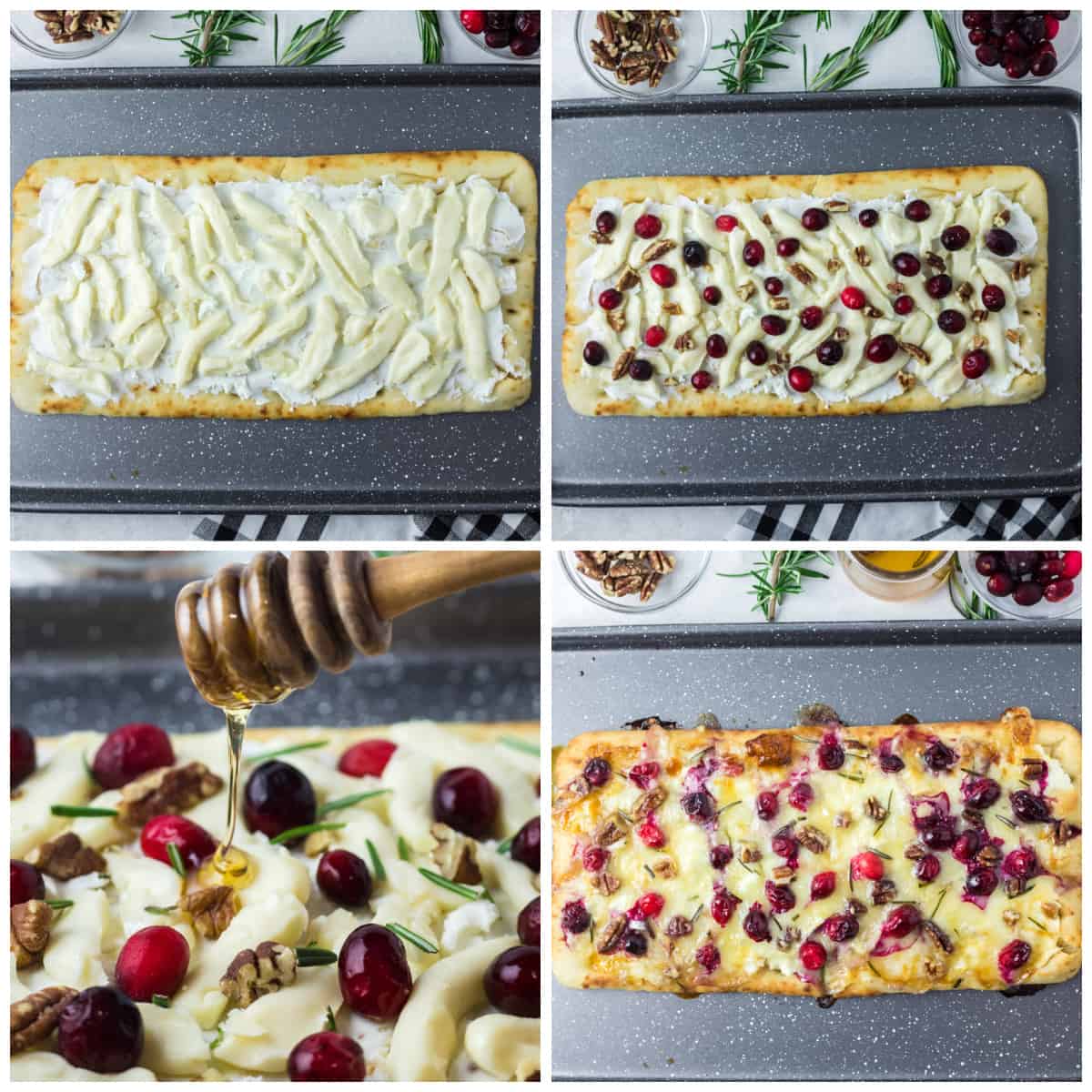 Step by step photos on how to make Cranberry Brie Flatbread