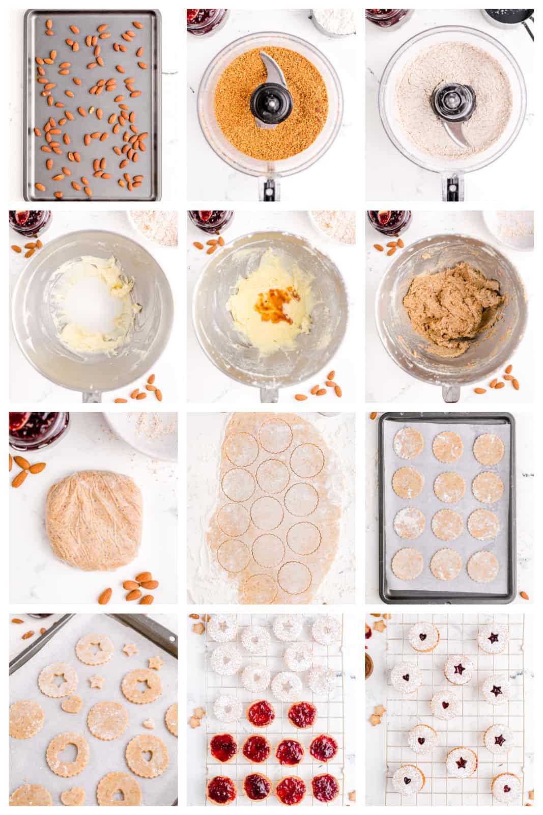 Step by step photos on how to make Linzer Cookies.
