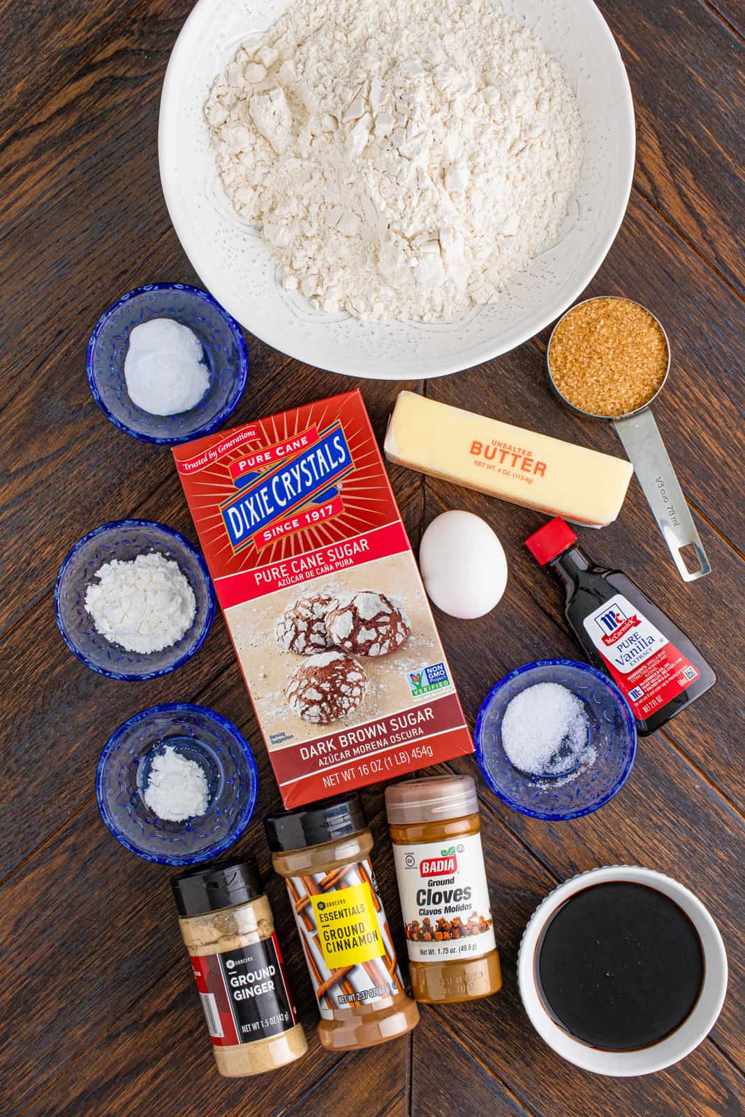 Ingredients needed to make Chewy Molasses Cookies.