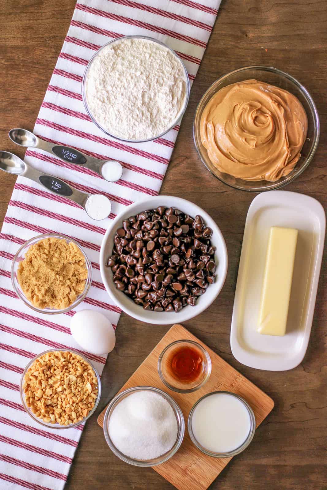 Ingredients needed to make Peanut Butter Fudge Cookie Cups.