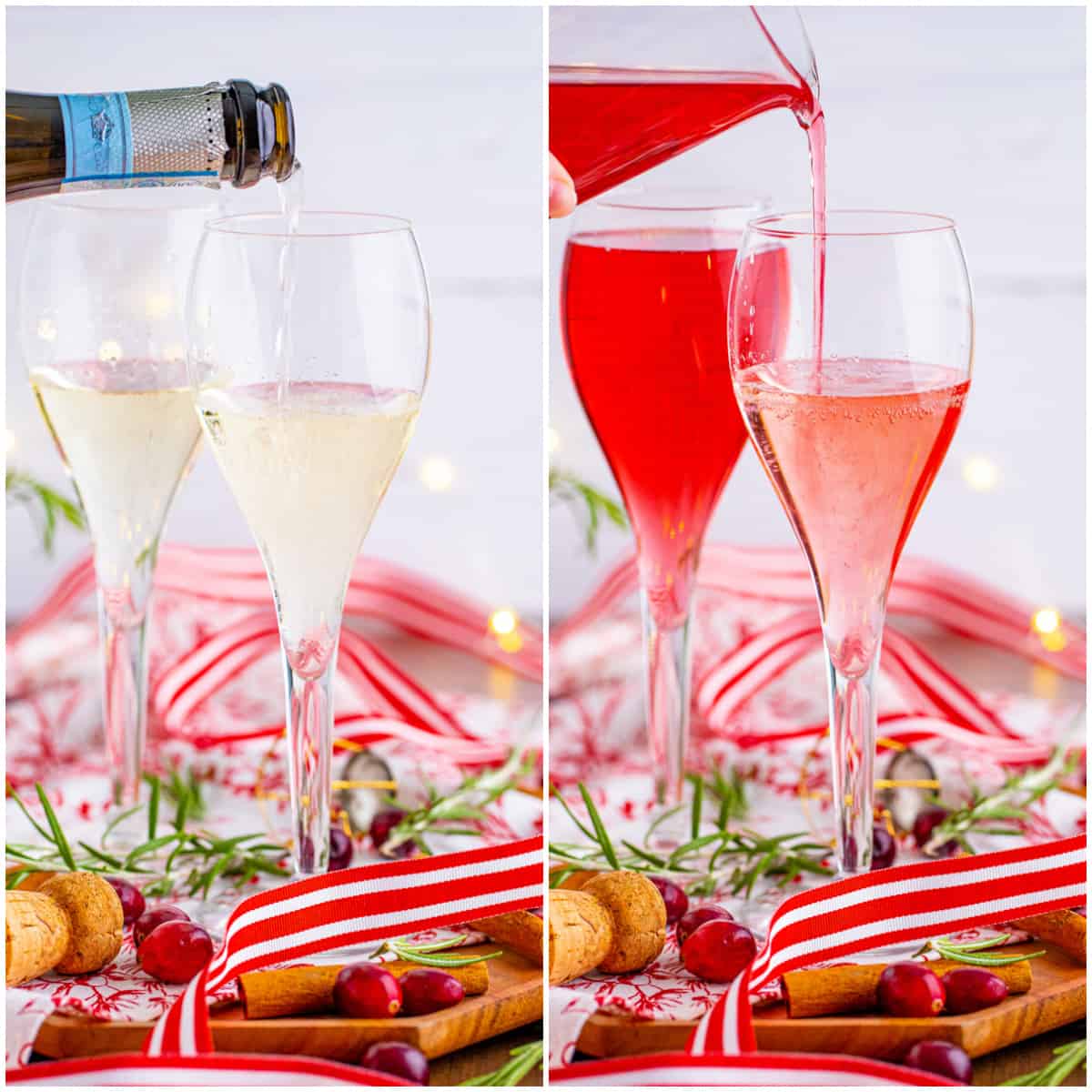 Step by step photos on how to make Christmas Mimosas.