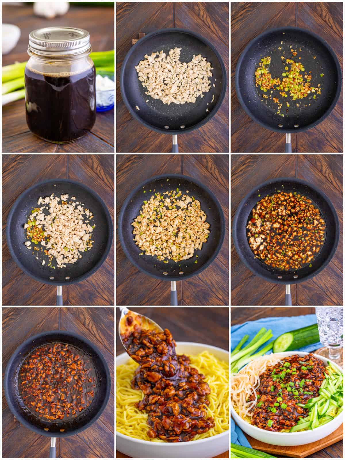 Step by step photos on how to make Dan Dan Noodles