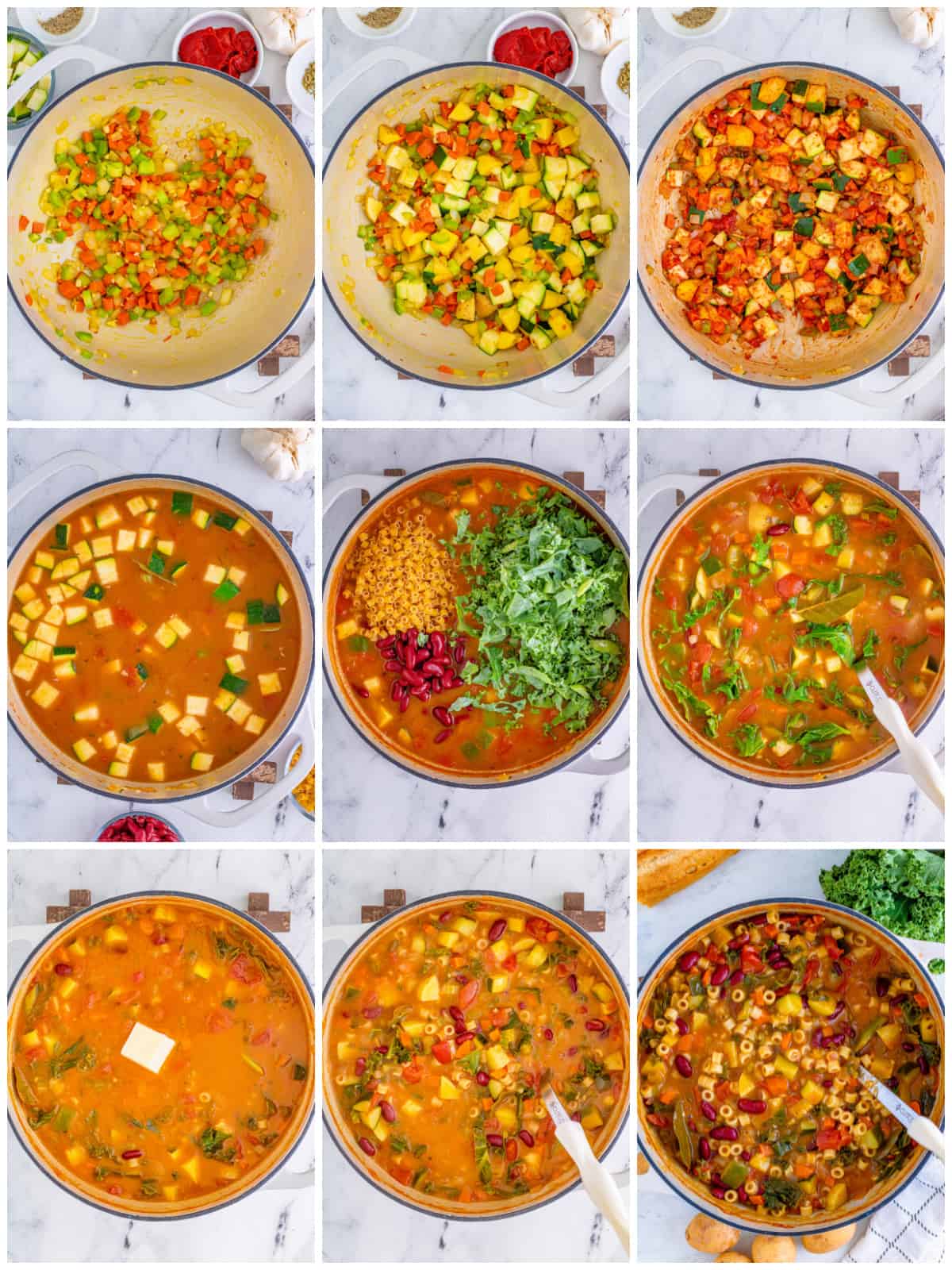 Step by step photos on how to make a Minestrone Soup Recipe.