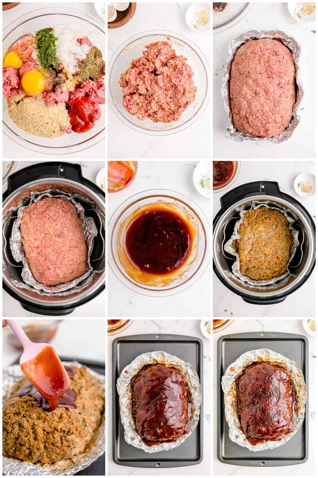 Step by step photos on how to make Instant Pot Meatloaf.