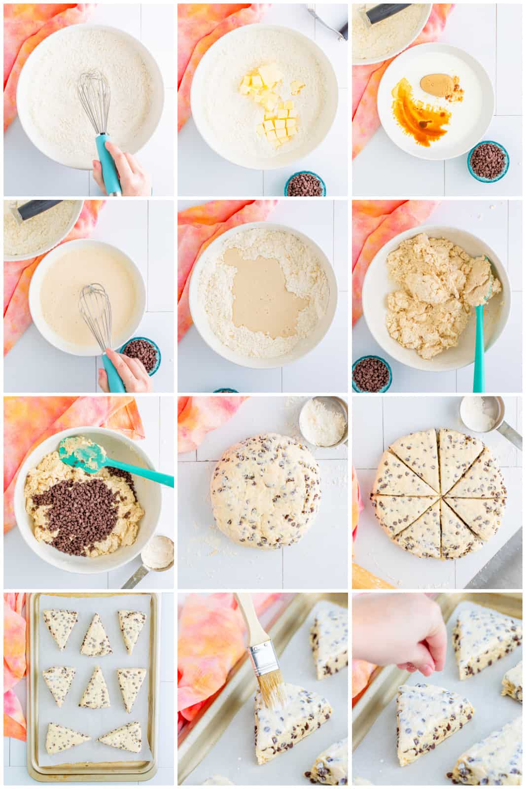 Step by step photos on how to make Chocolate Chip Scones.