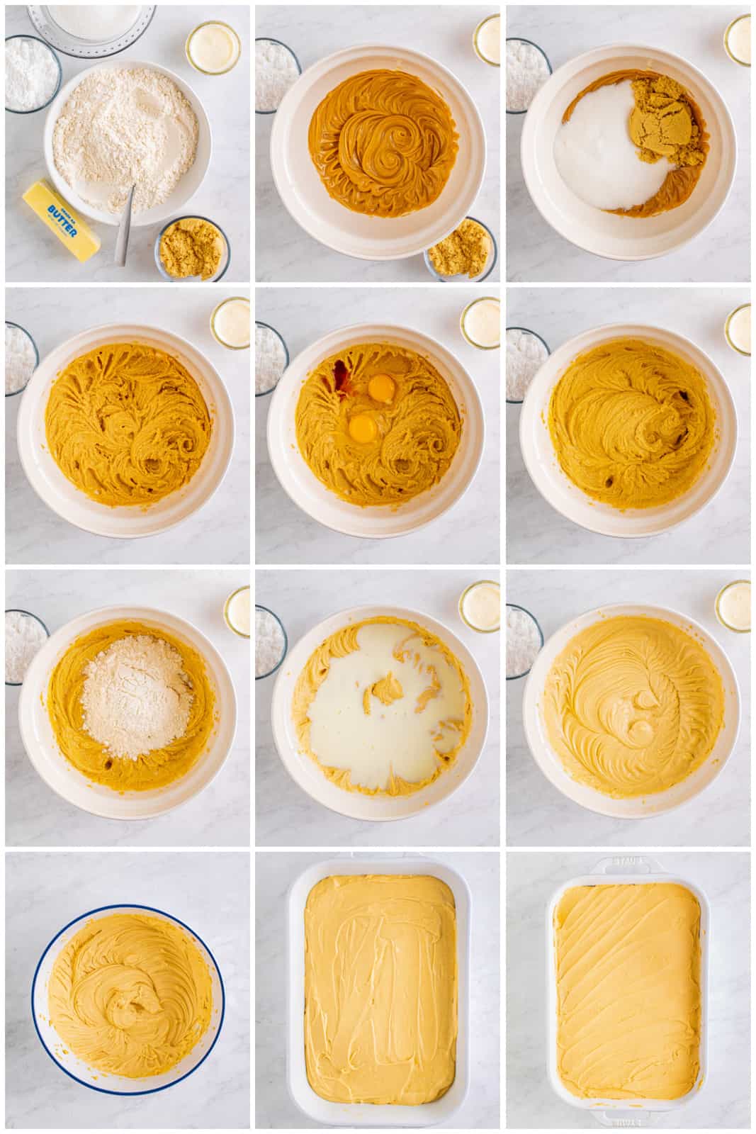 Step by step photos on how to make Peanut Butter Cake.