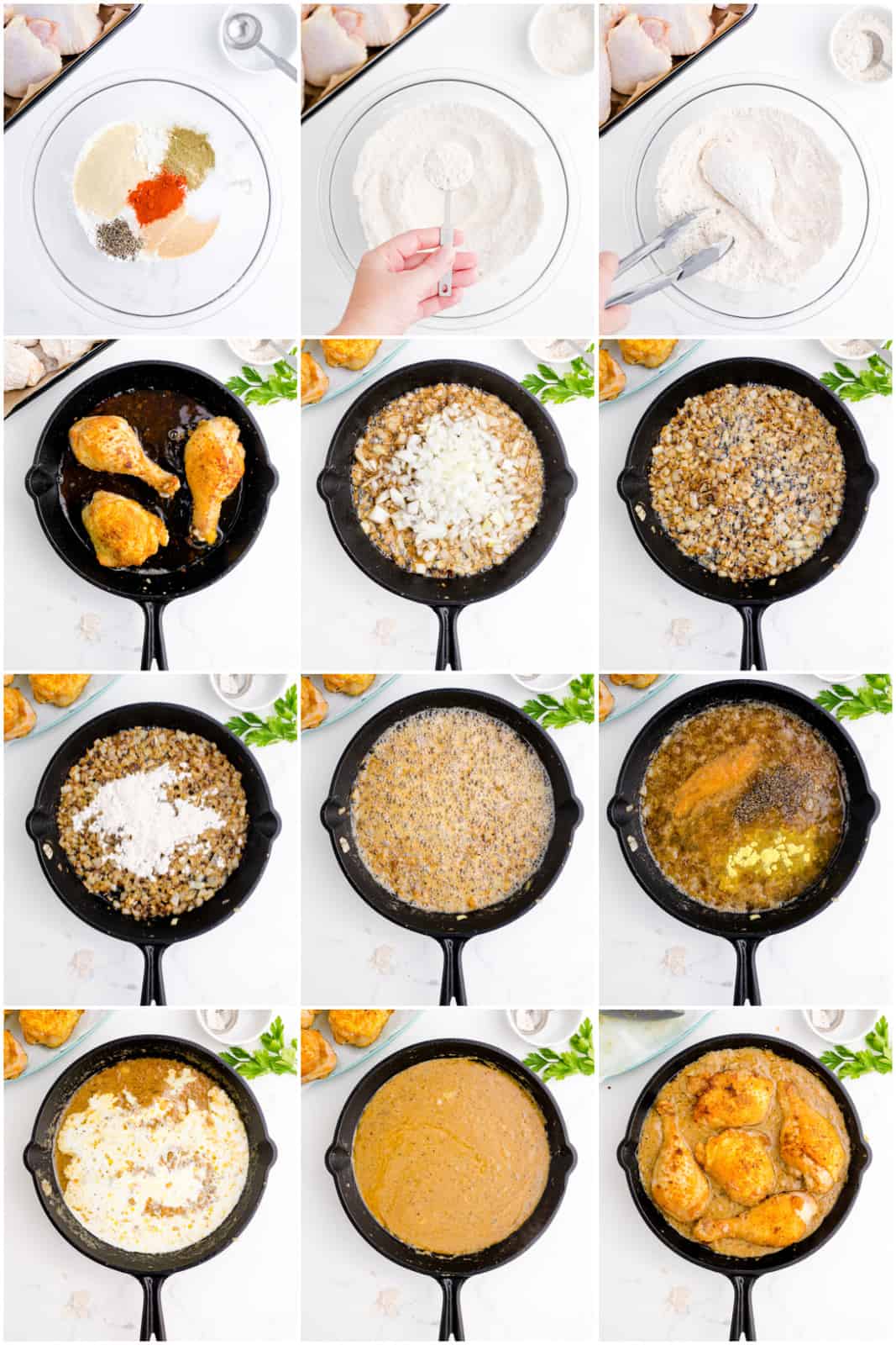 Step by step photos on how to make Smothered Chicken.
