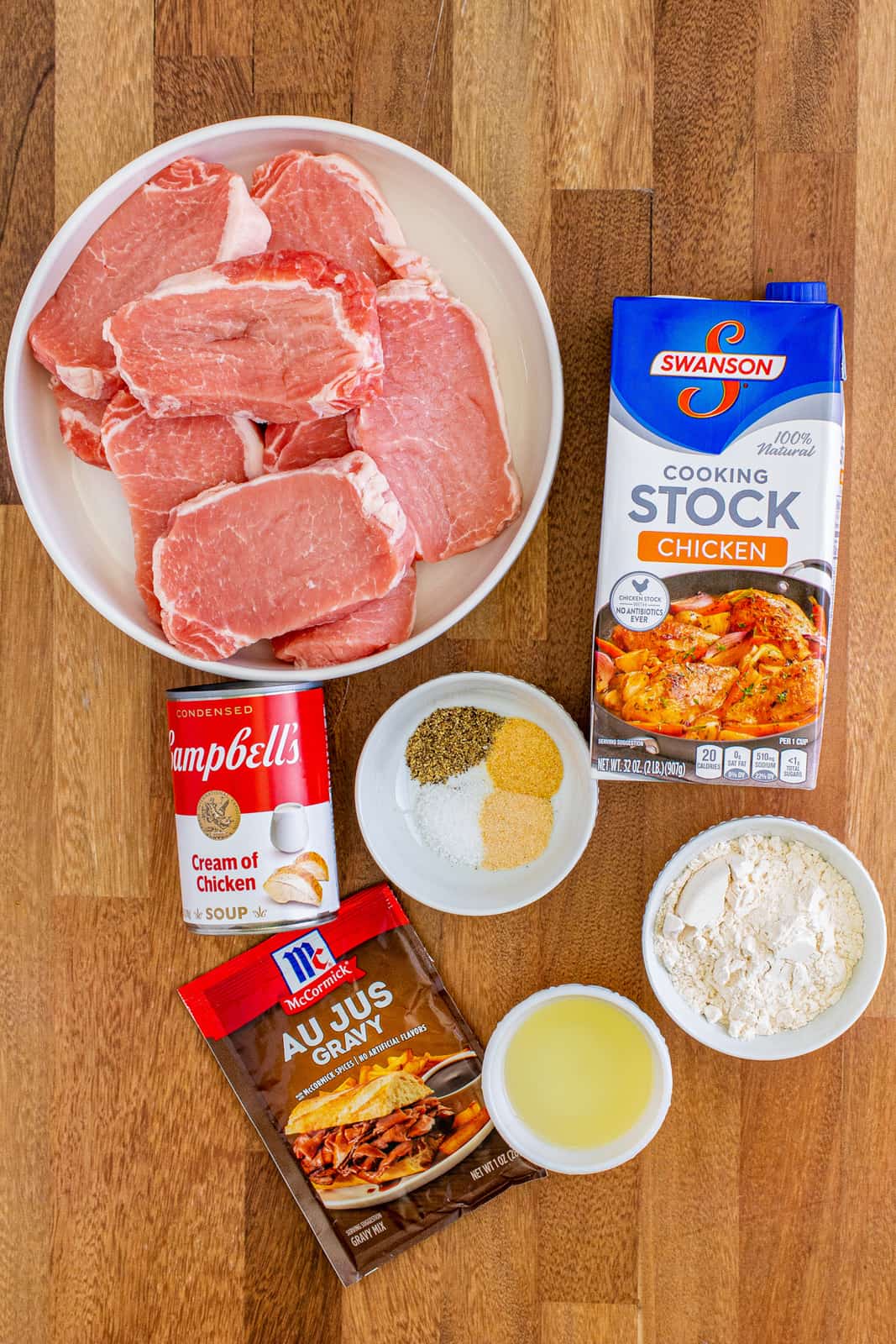 Ingredients needed to make Slow Cooker Pork Chops.