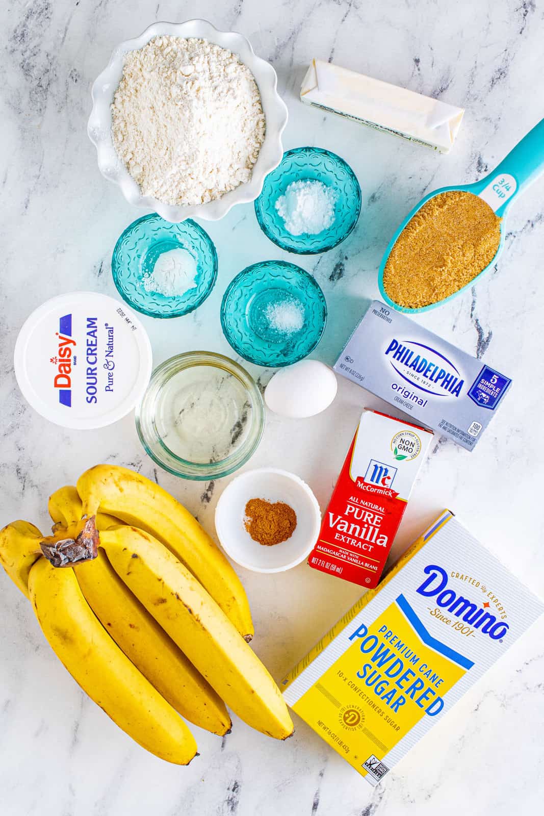 Ingredients needed to make Banana Cupcakes.