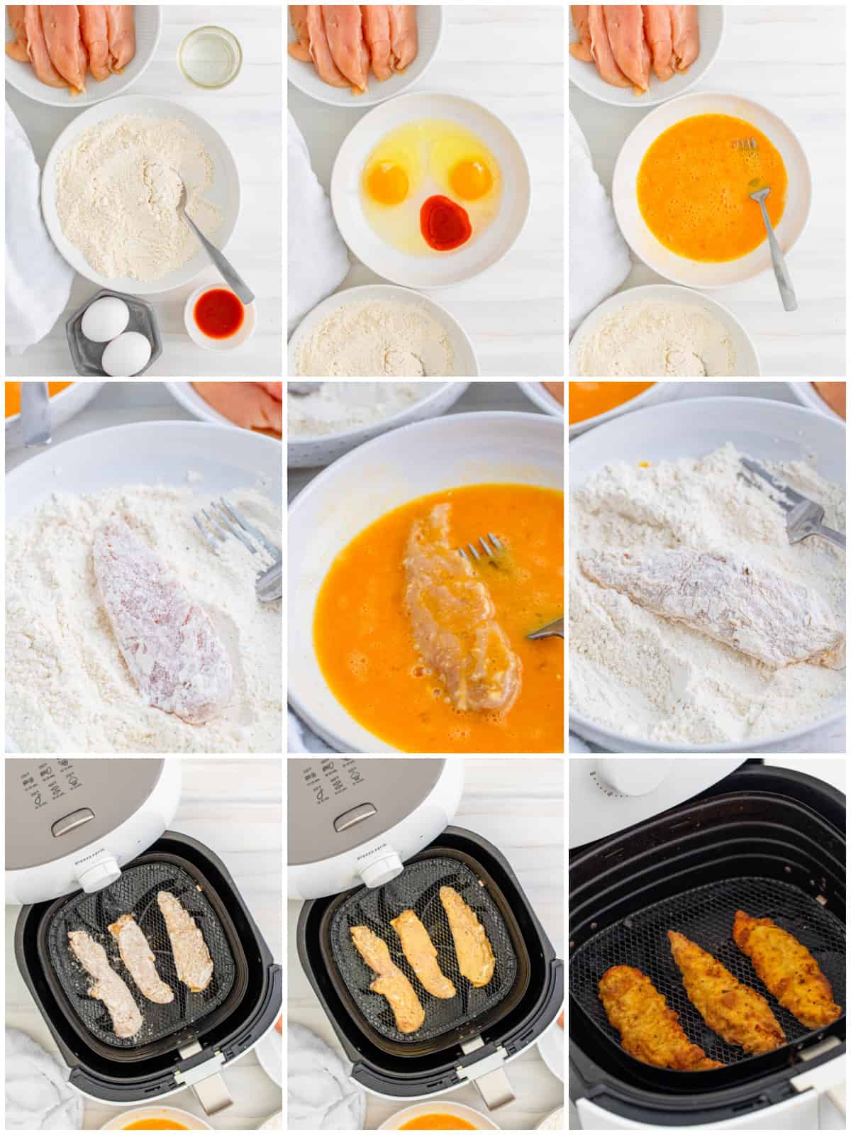 Step by step photos on how to make Air Fryer Chicken Tenders.