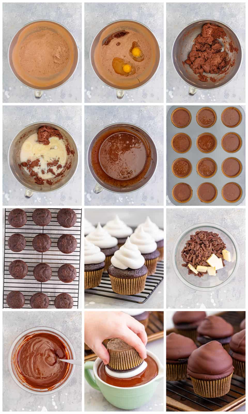 Step by step photos on how to make Hi-Hat Cupcakes.
