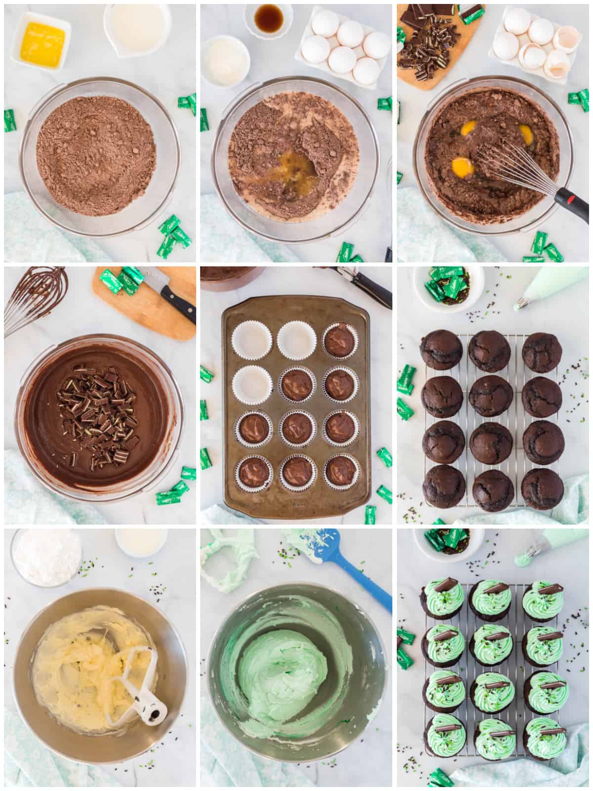 Step by step photos on how to make Mint Chocolate Cupcakes.