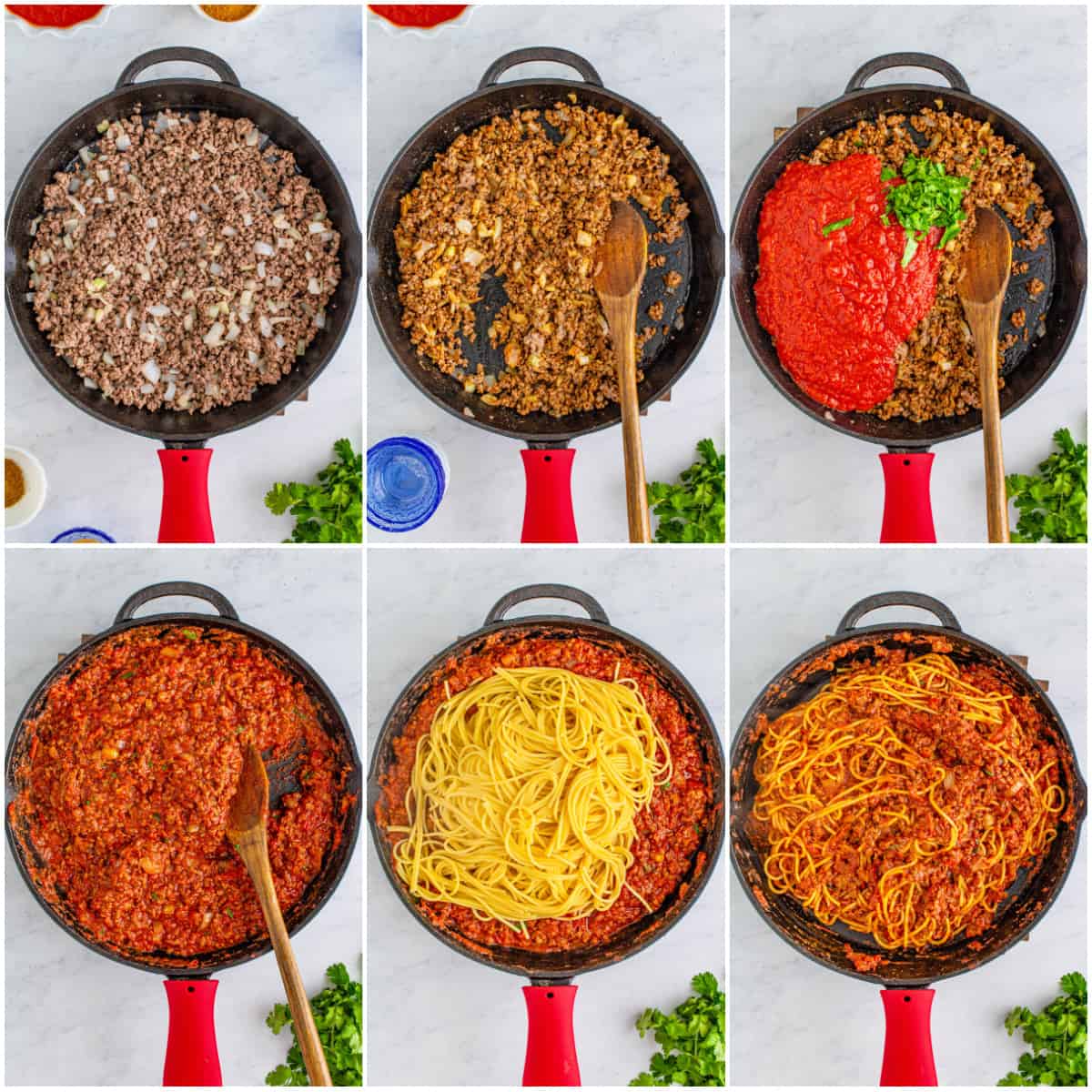 Step by step photos on how to make Taco Spaghetti.