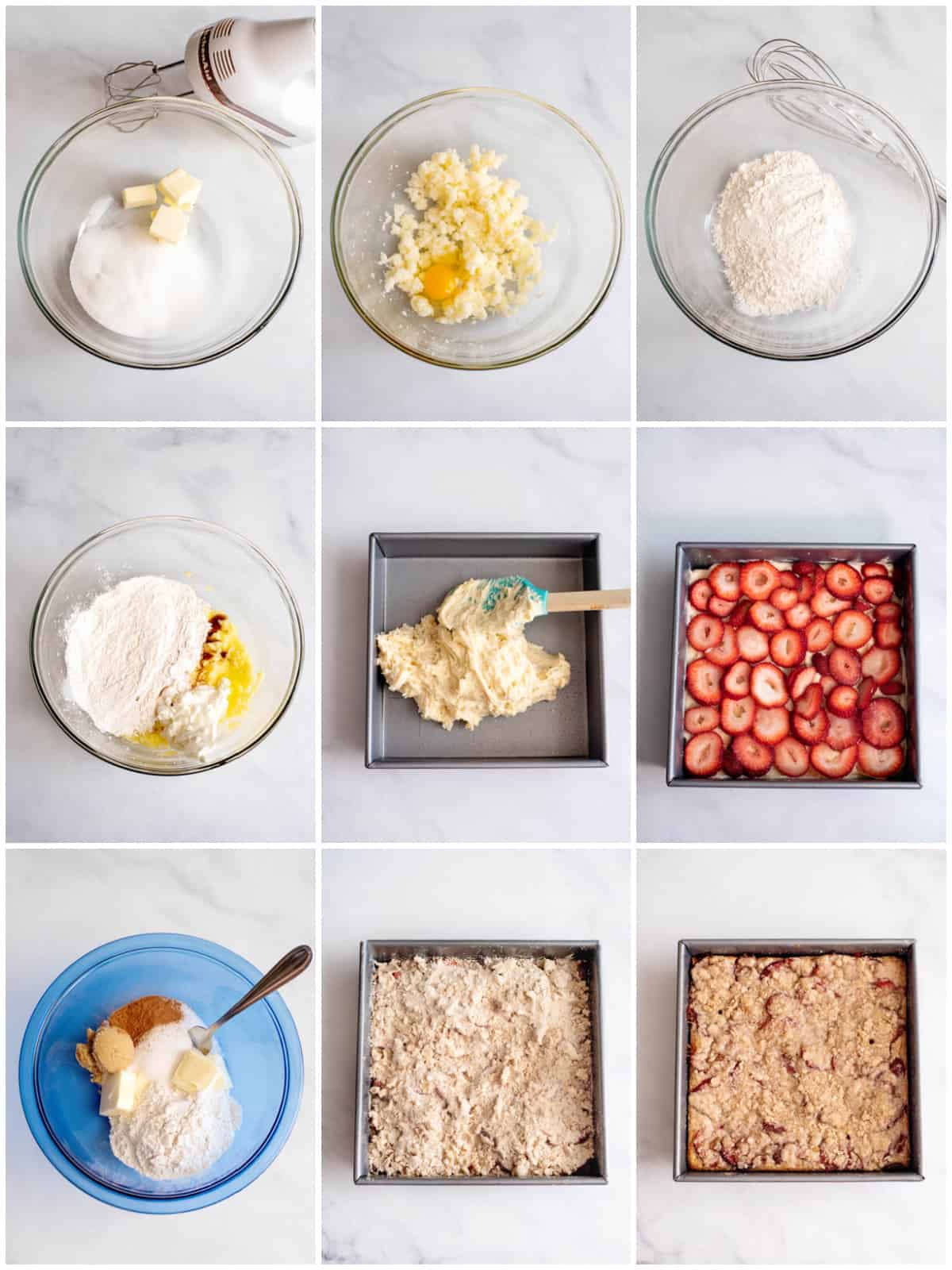Step by step photos on how to make a Strawberry Coffee Cake.