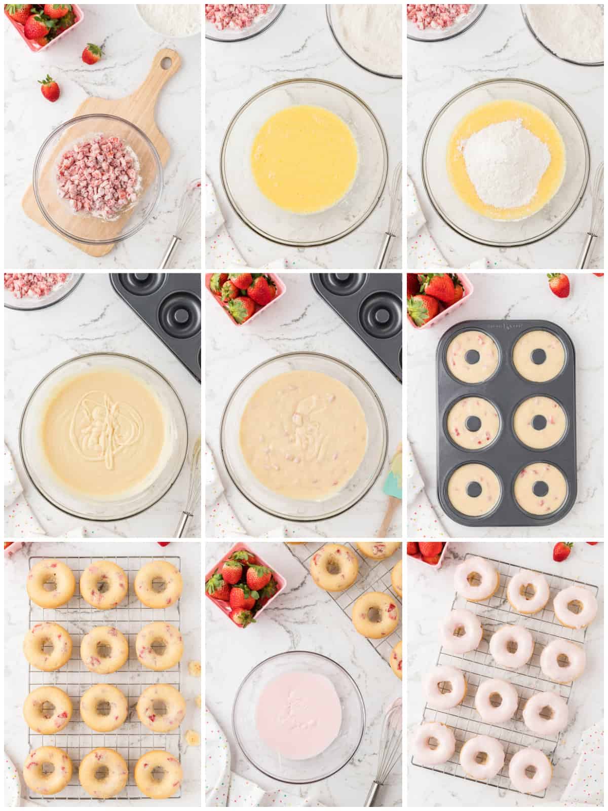 Step by step photos on how to make Strawberry Donuts.