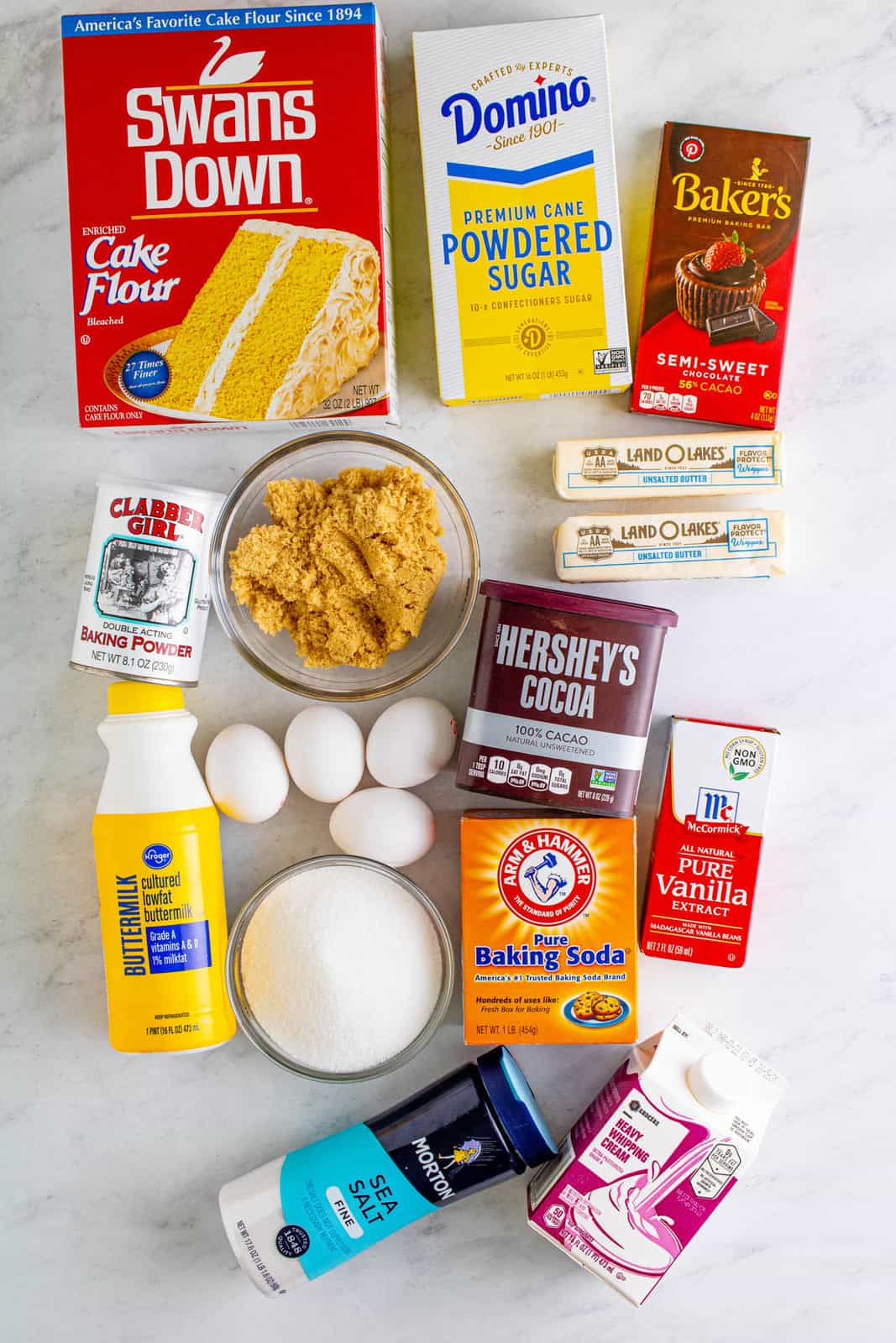 Ingredients needed to make a Marble Cake Recipe.