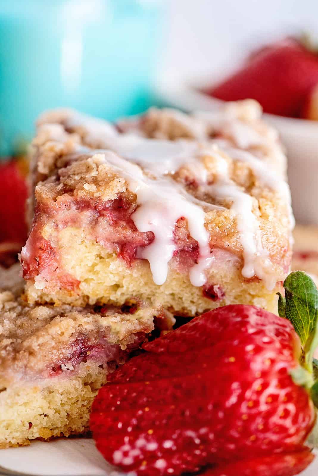 Stacked slices of Strawberry Coffee Cake