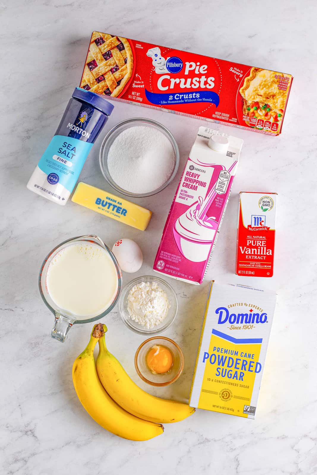 Ingredients needed to make Banana Cream Pie.