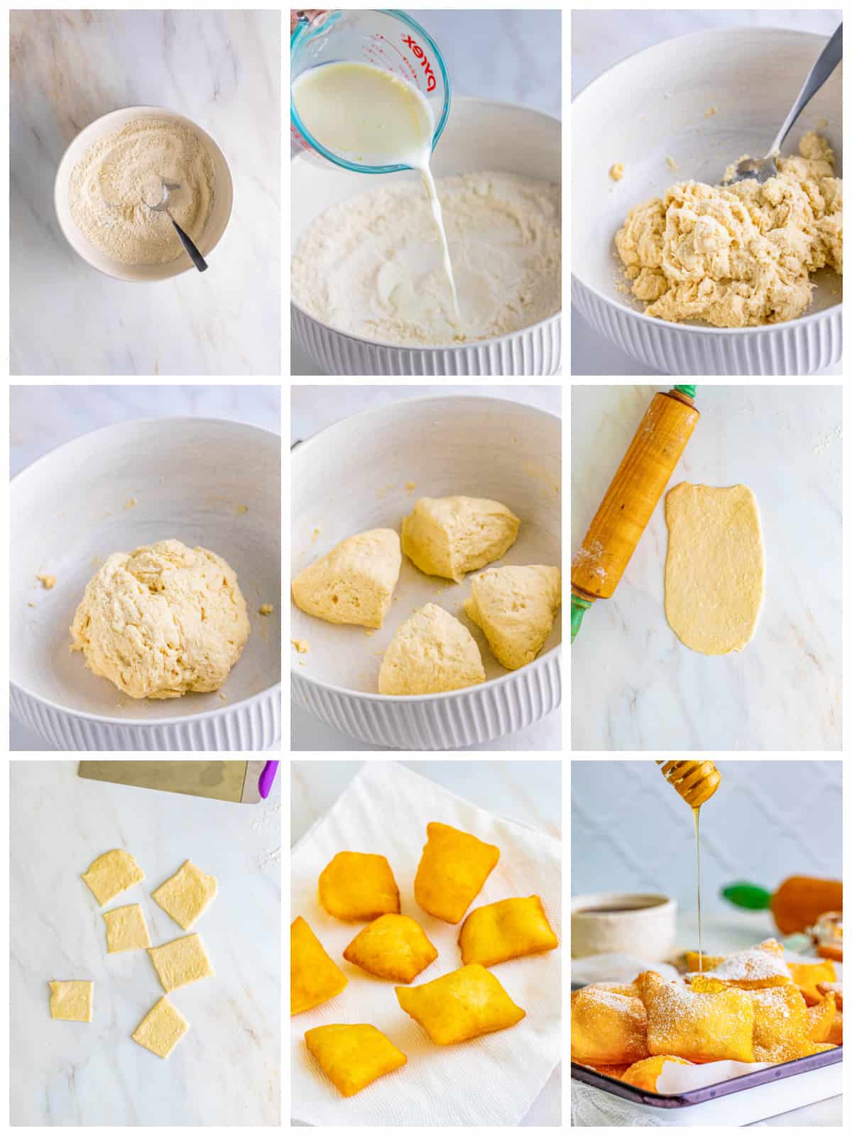 Step by step photos on how to make a Sopapilla Recipe.
