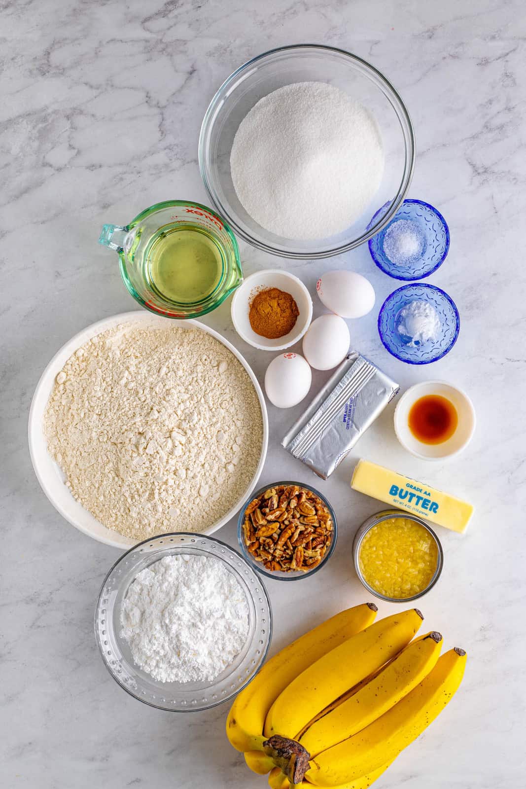 Ingredients needed to make a Hummingbird Cake.