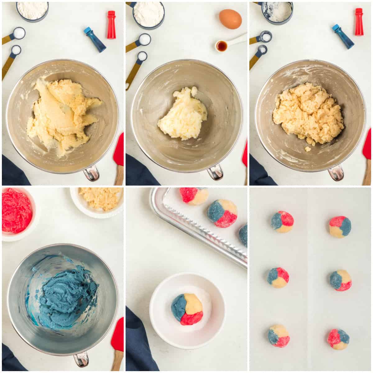 Step by step photos on how to make Red White & Blue Cookies.
