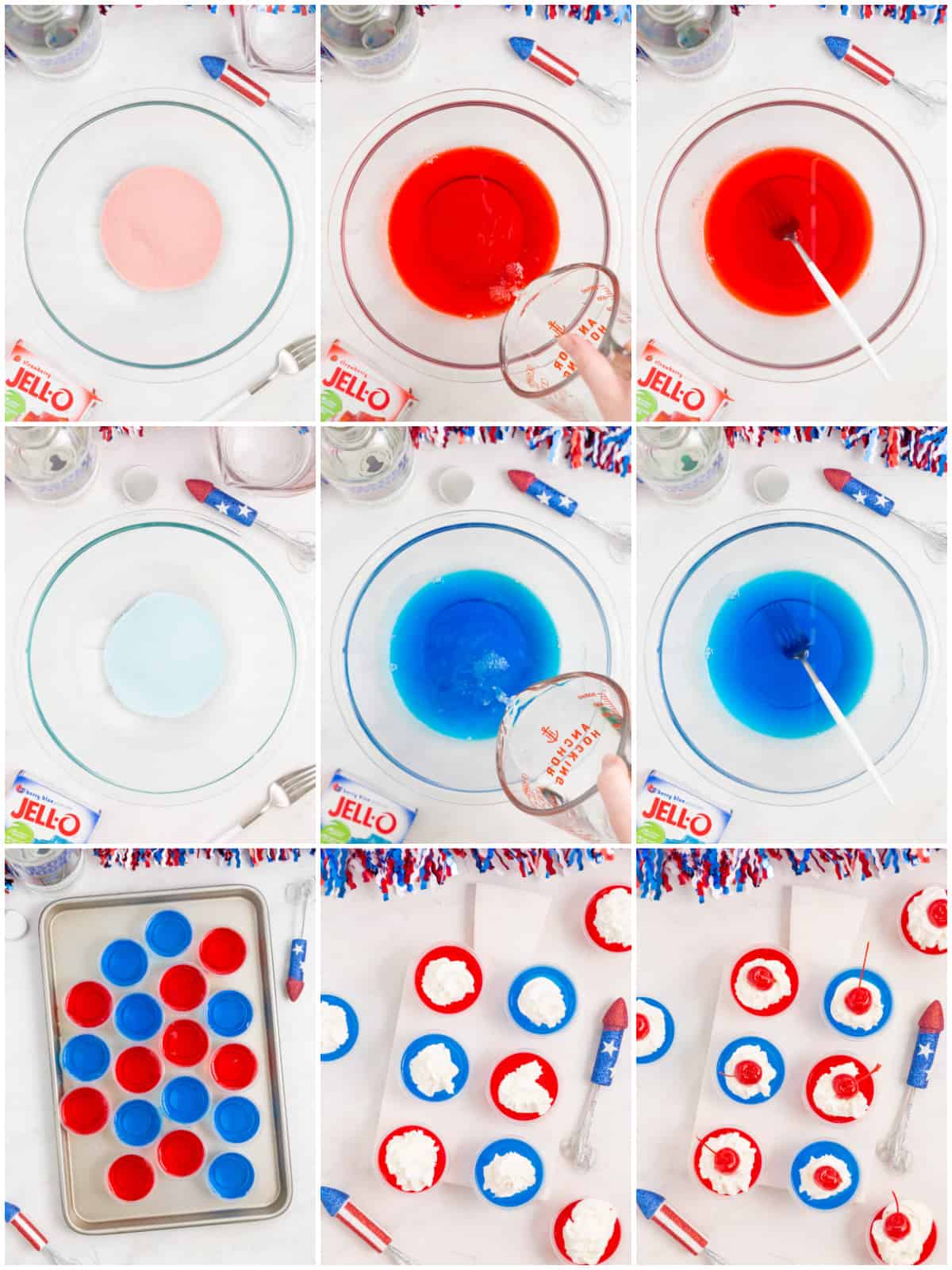 Step by step photos on how to make 4th of July Jello Shots.