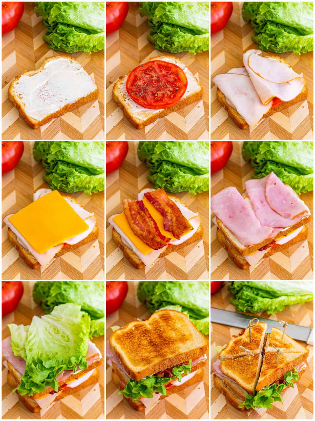 Step by step photos on how to make a Club Sandwich Recipe