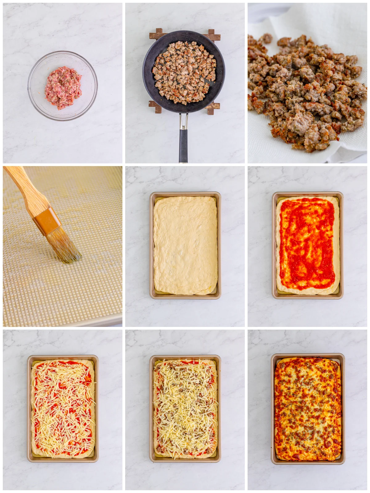 Step by step photos on how to make Sheet Pan Pizza.