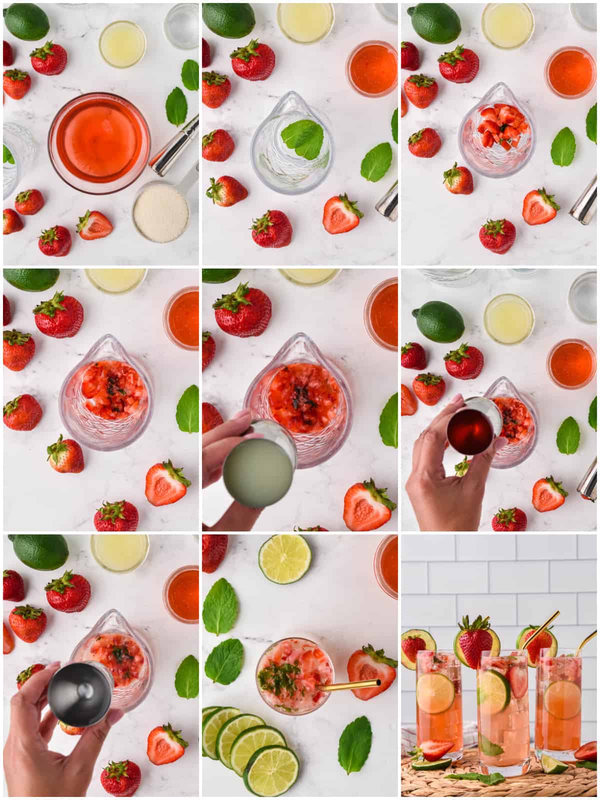 Step by step photos on how to make a Strawberry Mojito.