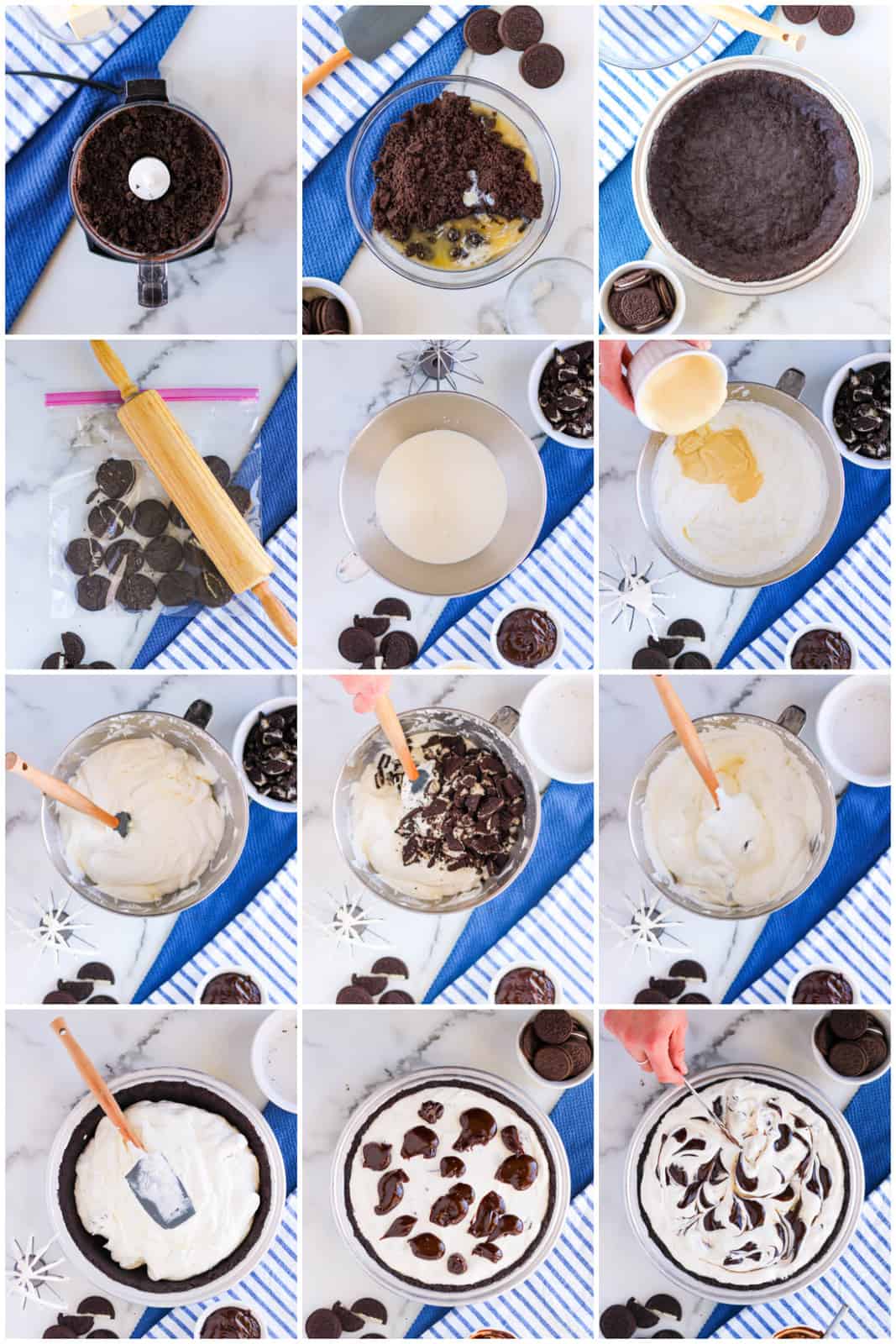 Step by step photos on how to make an Oreo Ice Cream Pie.