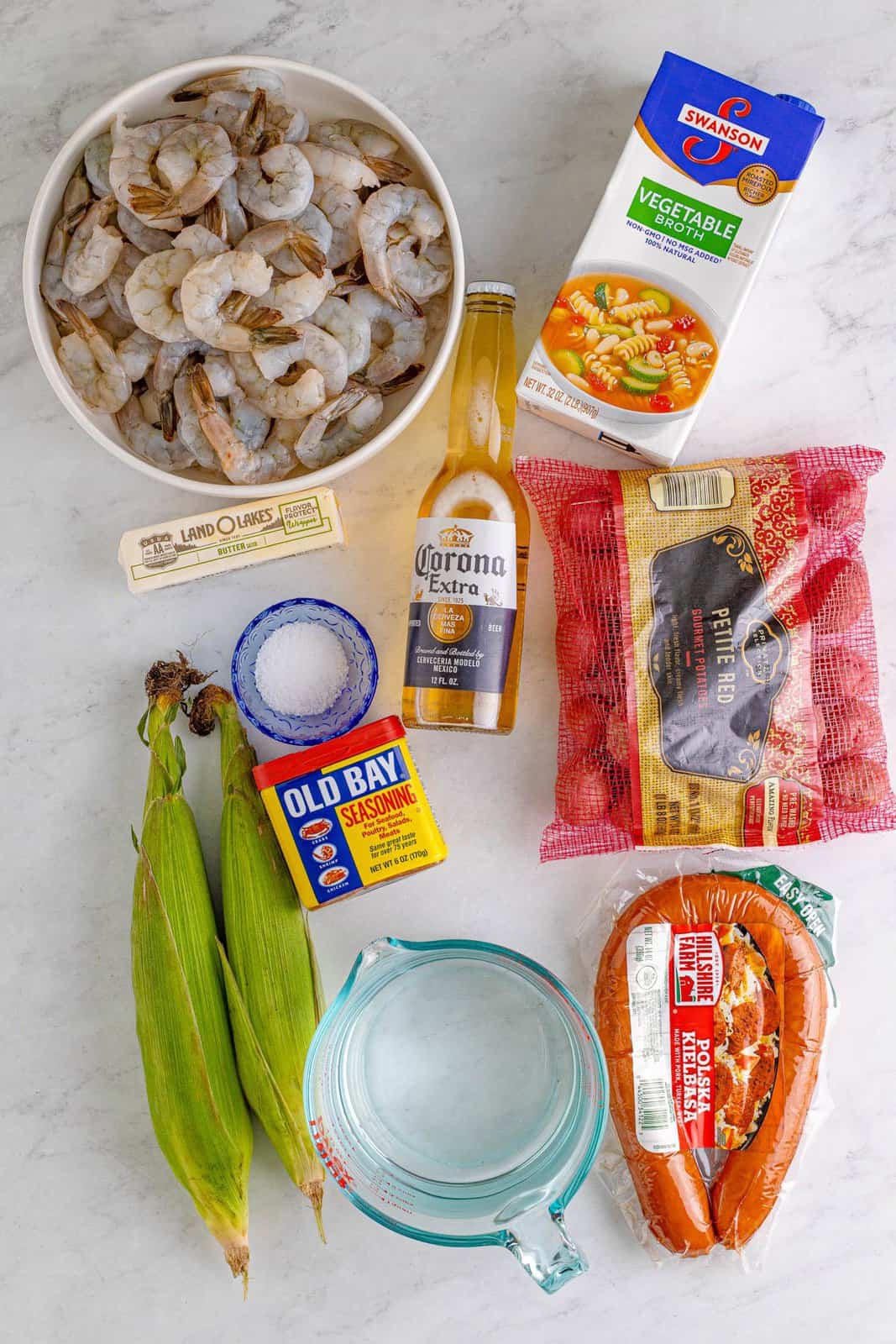 Ingredients needed to make a Shrimp Boil Recipe.