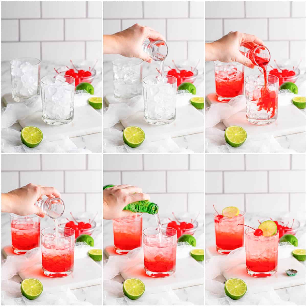 Step by step photos on how to make a Dirty Shirley.