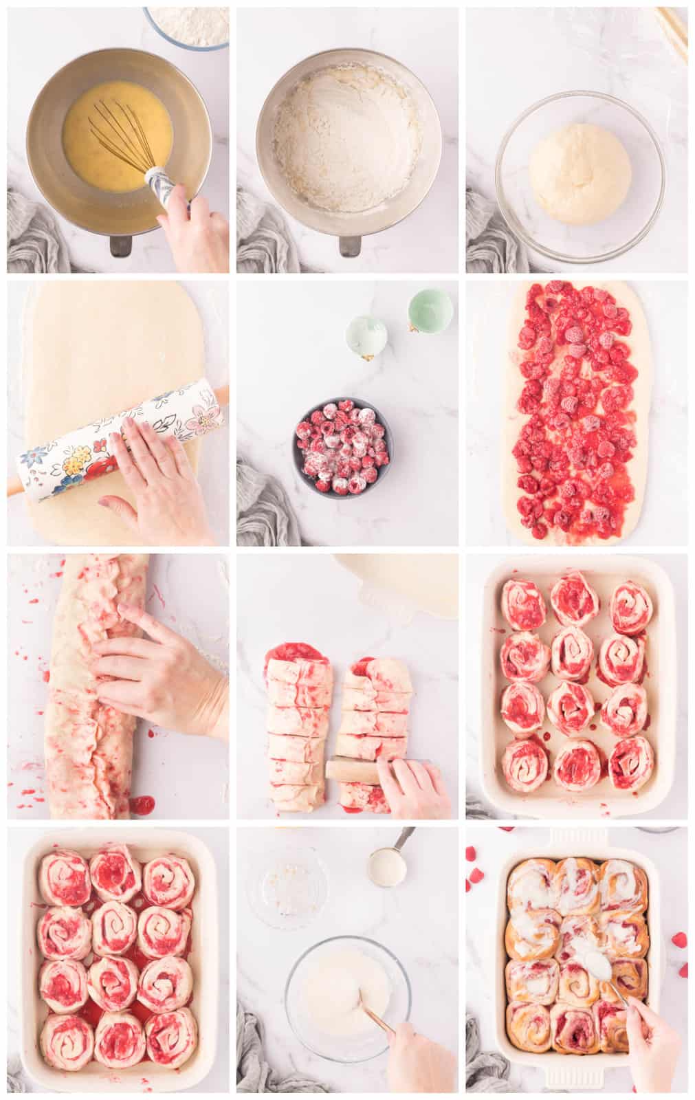 Step by step photos on how to make Raspberry Sweet Rolls.
