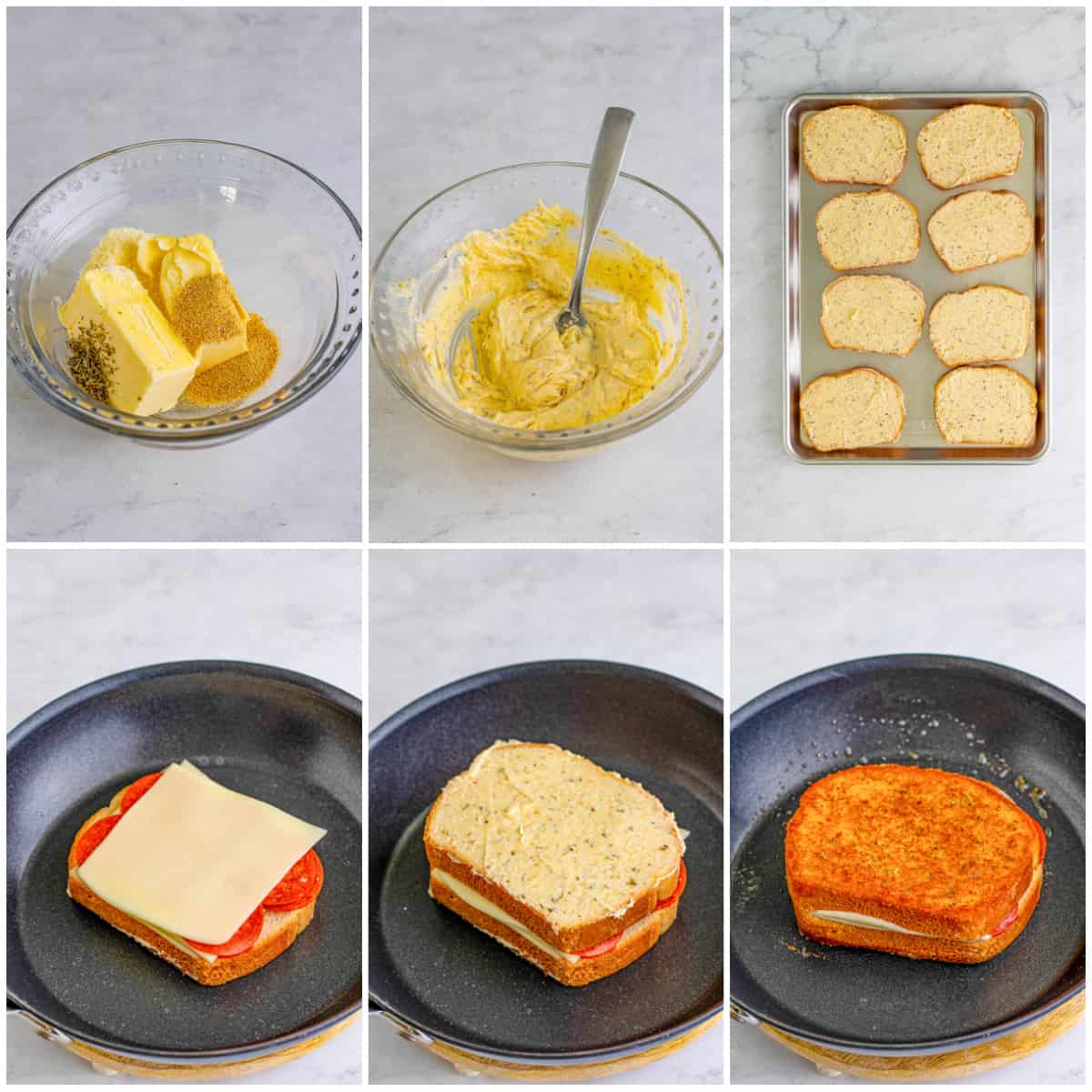 Step by step photos on how to make Pizza Grilled Cheese.