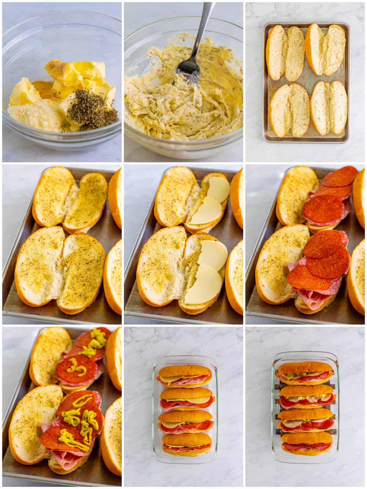 Step by step photos on how to make Baked Italian Subs.