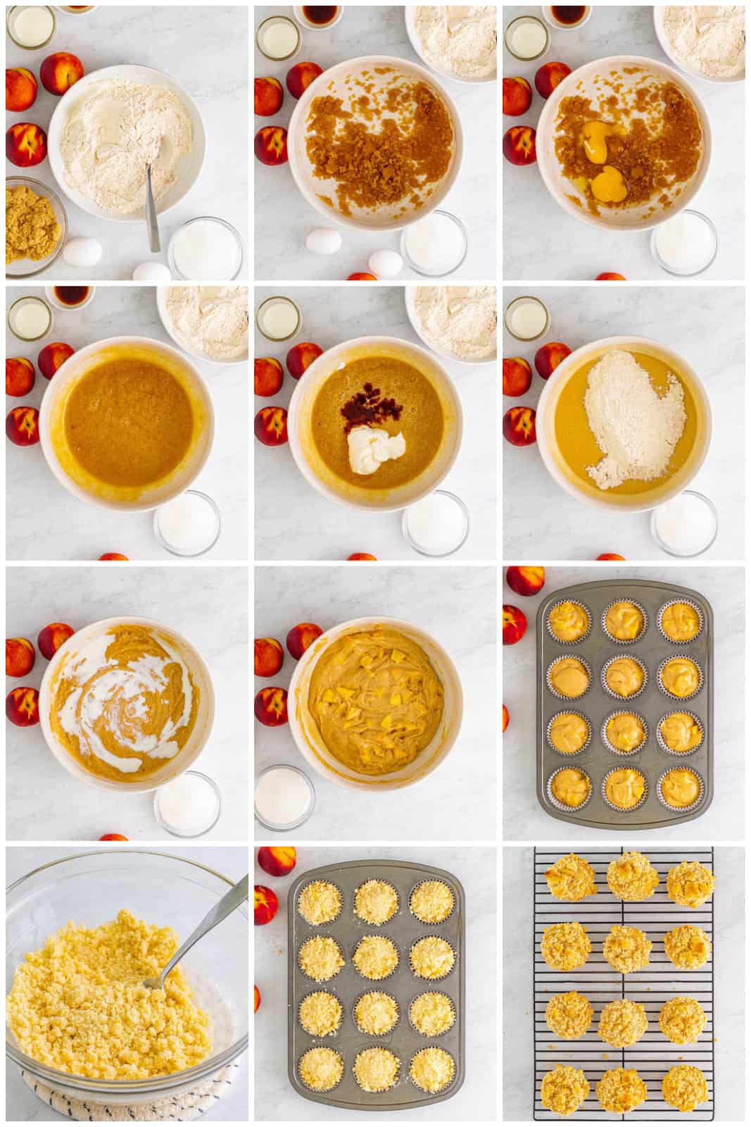 Step by step photos on how to make Peach Muffins.