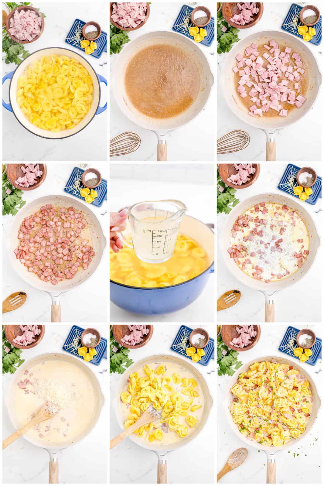 Step by step photos on how to make Tortellini alla Panna.