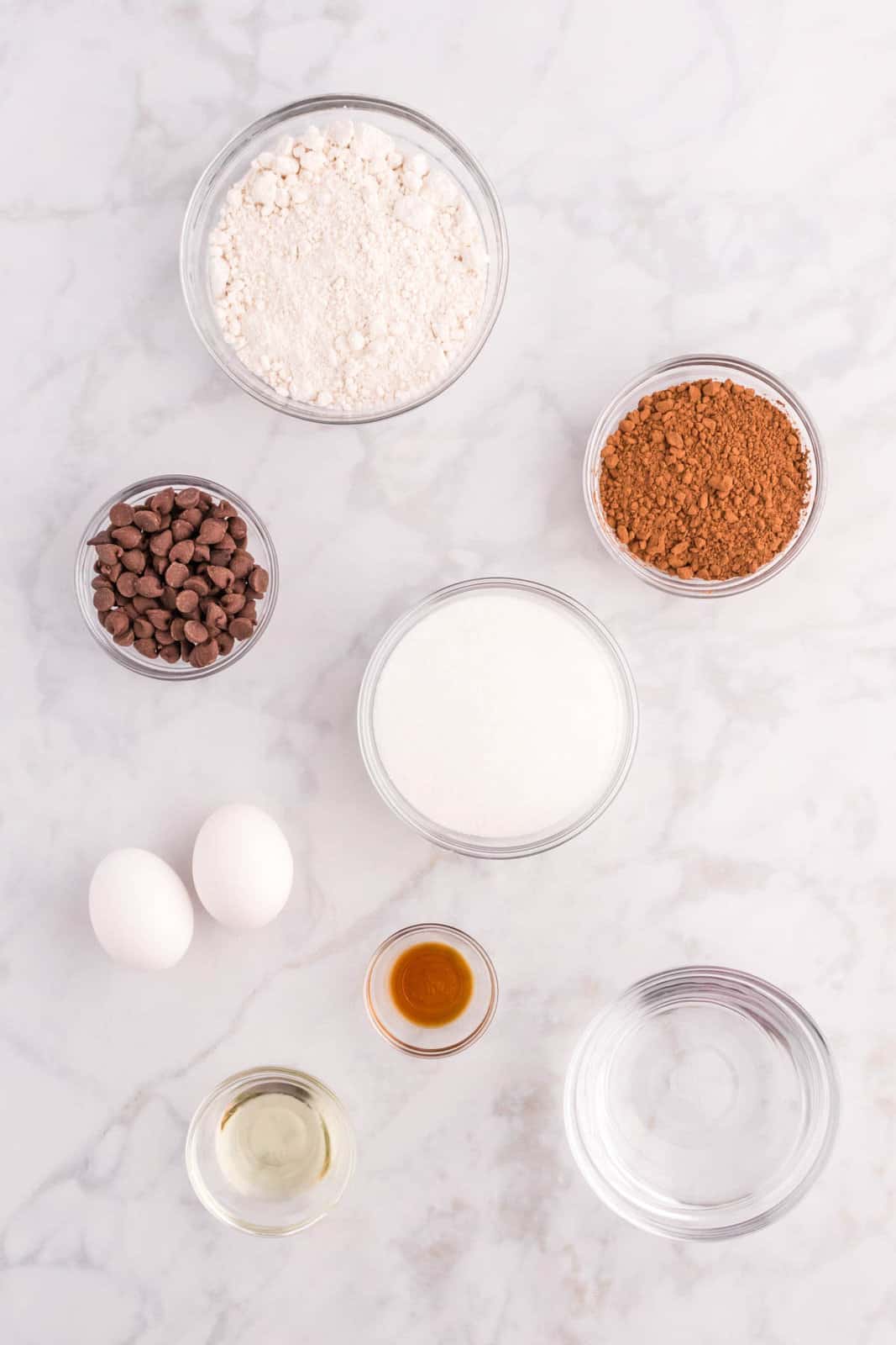 Ingredients needed to make Easy Chocolate Waffles.