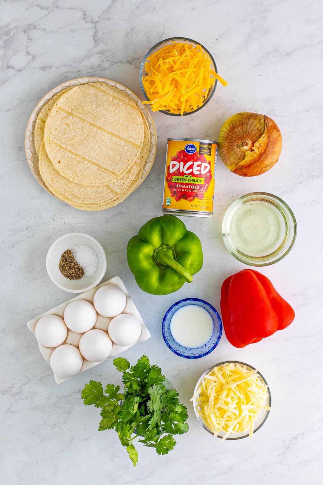 Ingredients needed to make a Migas Recipe.