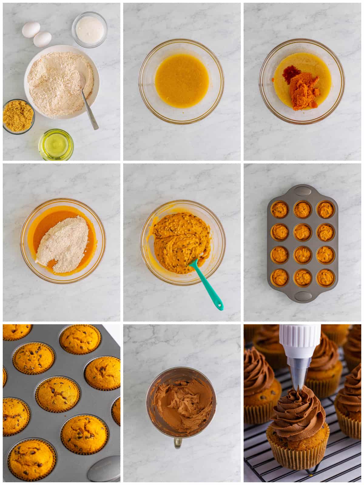Step by step photos on how to make Chocolate Chip Pumpkin Cupcakes.