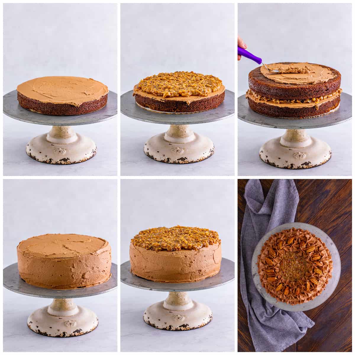 Step by step photos on how to assemble cake.