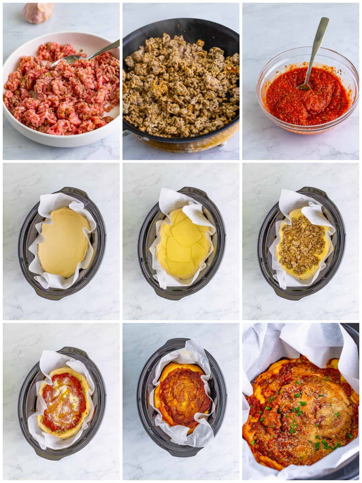 Step by step photos on how to make a Slow Cooker Pizza